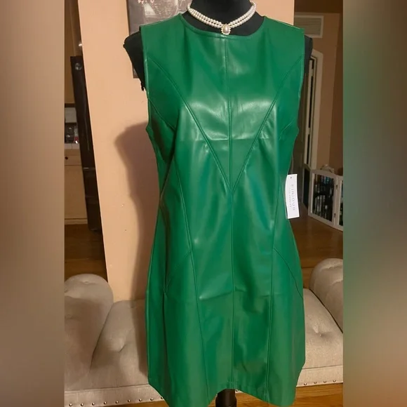 green pleather dress Faux Leather Dress